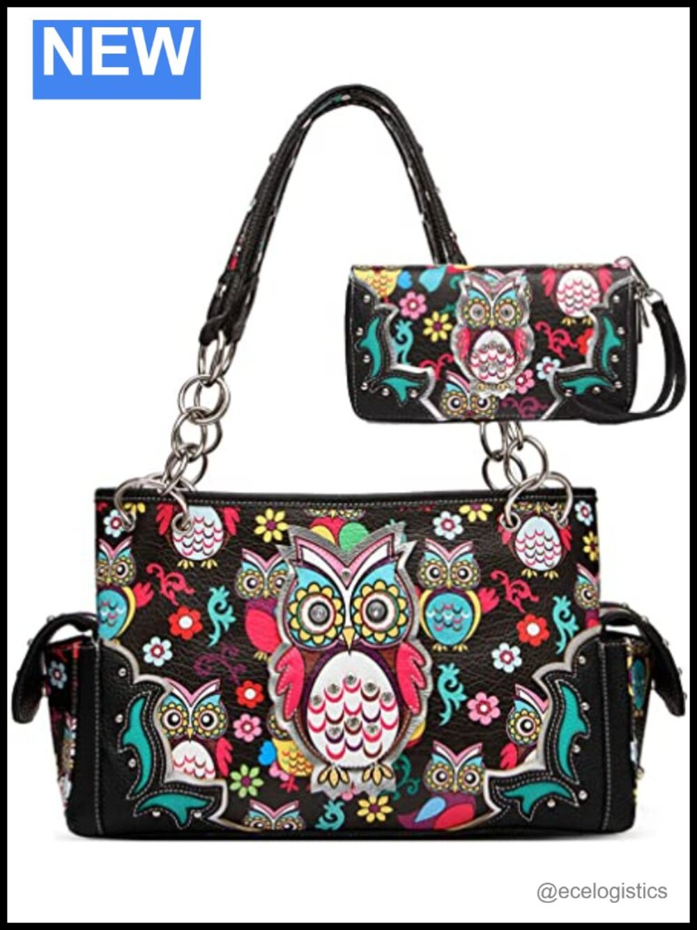 Cowgirl Trendy Owl Pouch Vegan Leather Shoulder Bag Wallet Set